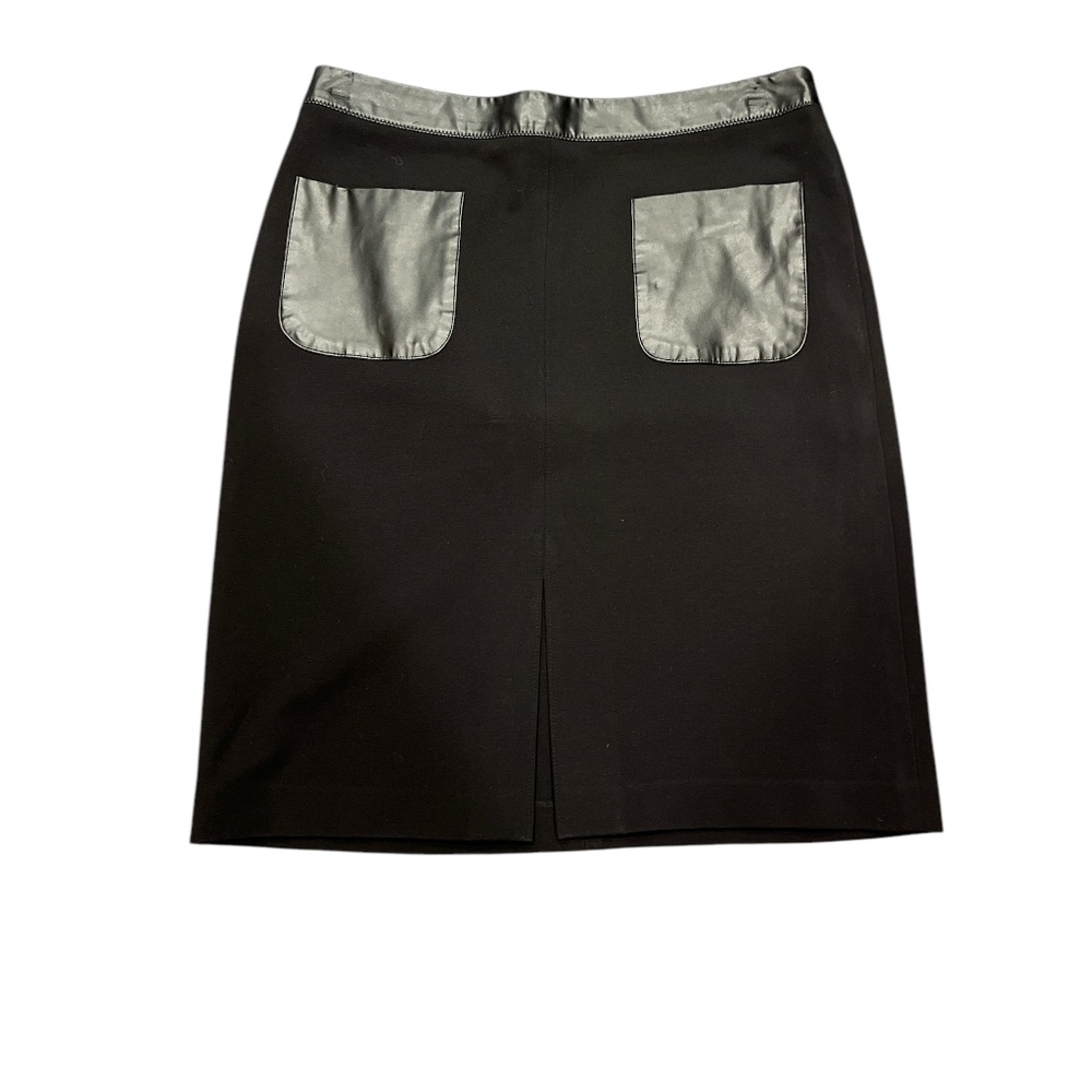 Ann Taylor Black Faux Leather Contrast Pencil Style Skirt 14 (Flaw)